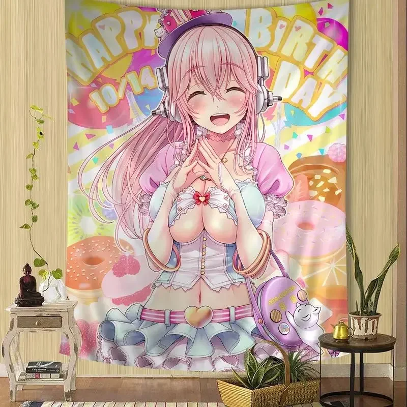 Super Sonico Flag Second Dimension Anime Wife Style Art Tapestry Decorative Home Objects Decoration for Bedroom Stuff Flaga Room
