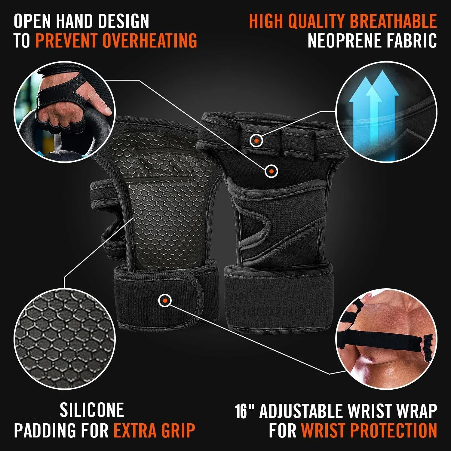 

Fingerless Workout Gloves–Protection Gloves with Built-in Wrist Support,Ideal for Fitness,Cross Training&Sports Hand Protection