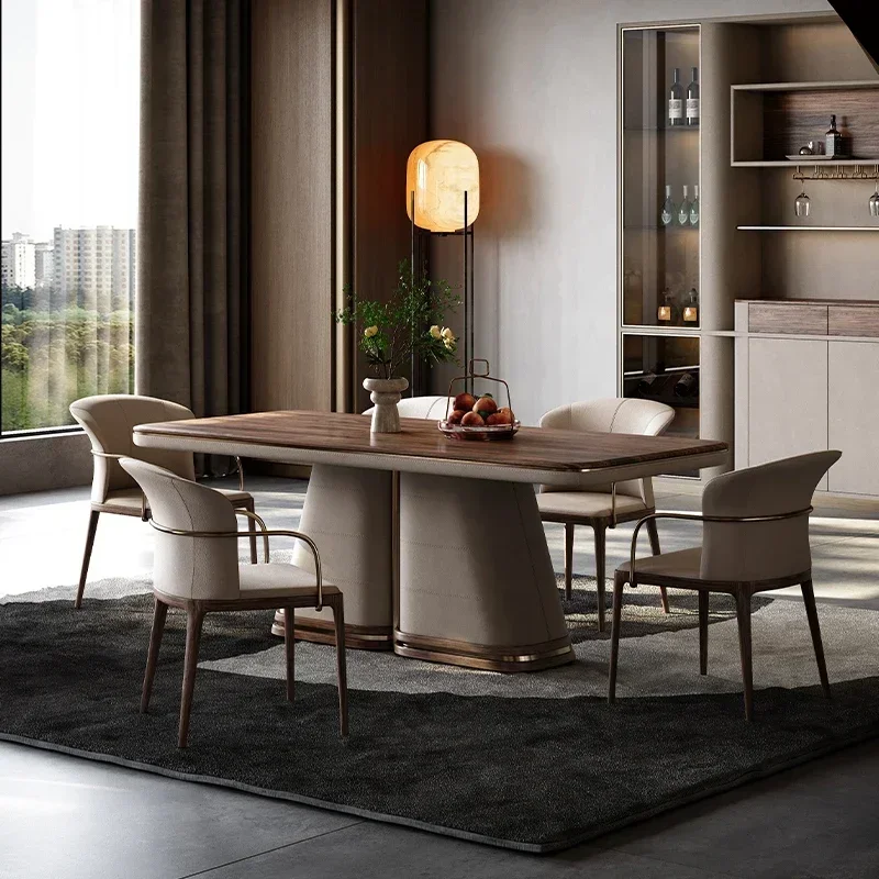 

Столы в стиле рок-доски, современный прямоугольный обеденный стол, североамериканский стул из черного ореха для ресторана, стул из натуральной кожи из цельного дерева