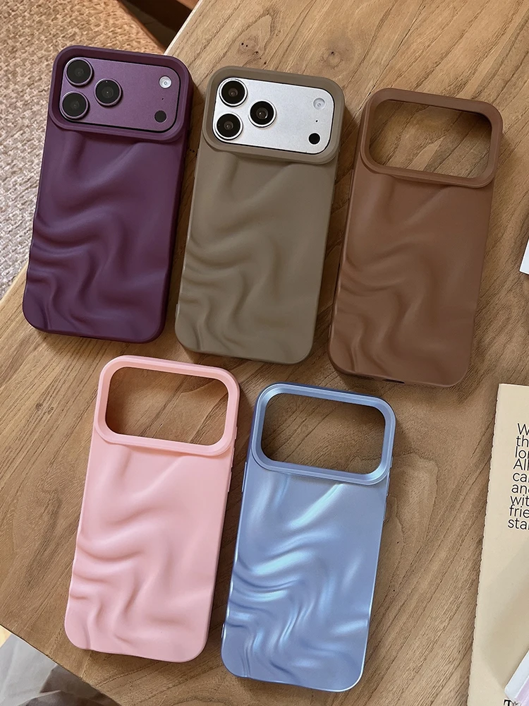 Stylish 3D Bump Wave Shiny Pink Back Cover For iPhone Air 11 12 13 14 15 17 18 Pro Max Phone Case