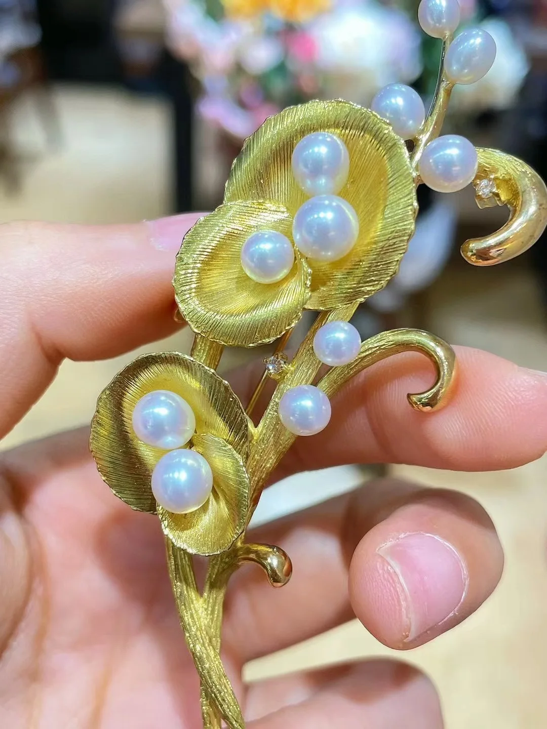 natural sea water pearl brooch 18K yellow gold with diamond genuine gemstone fine women jewelry high quality free shipping