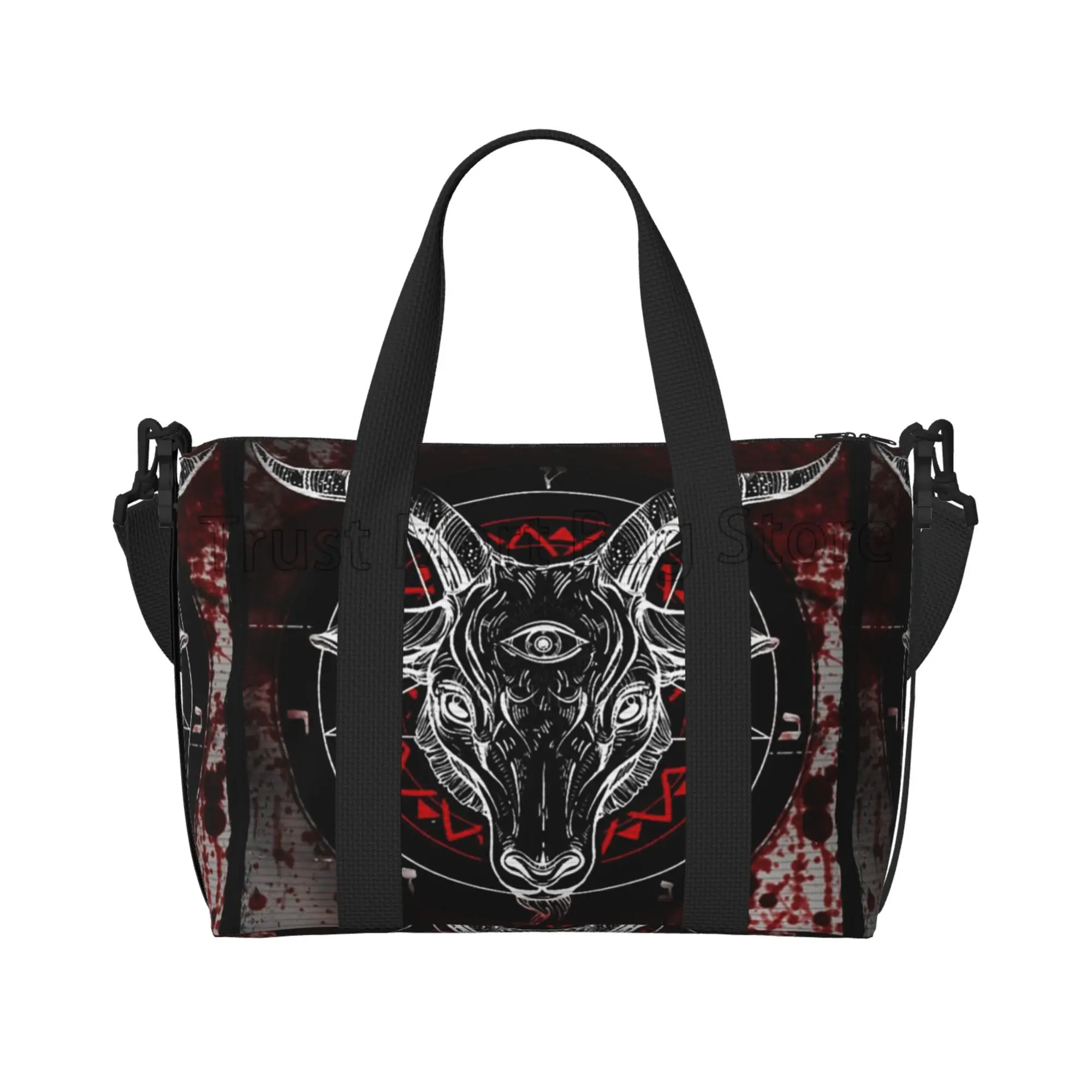 Pentagram with Demon Baphomet Satanic Goat Head Duffel Bags Unisex Waterproof Sports Travel Luggage Overnight Weekender Bag