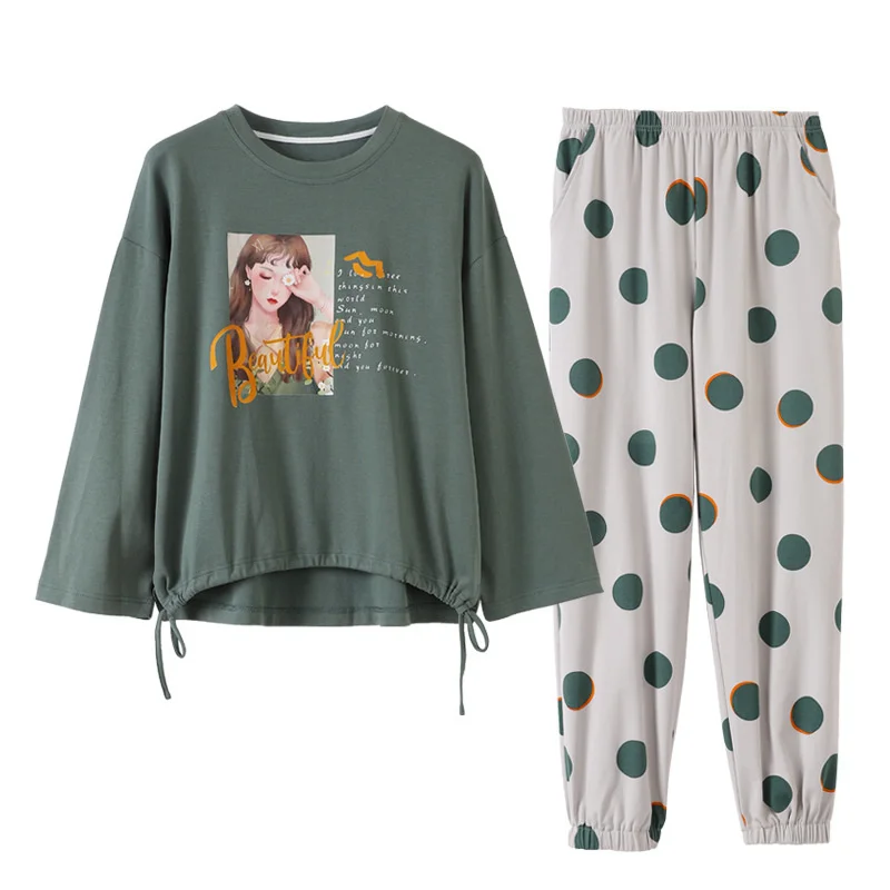 

Cotton pajamas women's long sleeved spring, autumn and winter new sweet and lovely girl Korean loose wearable home suit