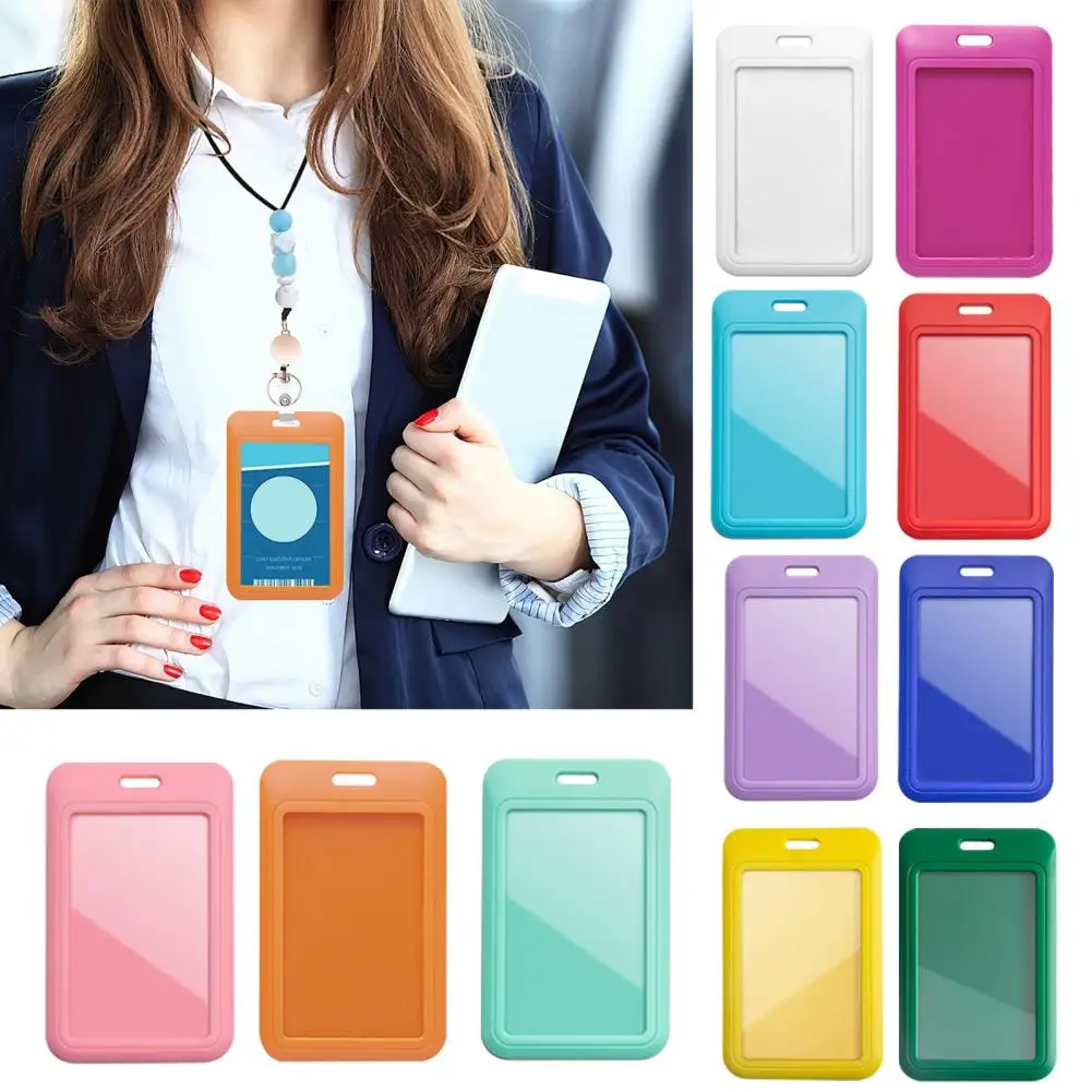 11*7cm Sliding Badge Holder Vertical Hard Plastic Case Clear Card Protector Pouch For Office School ID Credit Cards Proximity