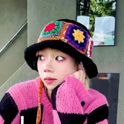 NEW Women's Handmade Crochet Bucket Hats Y2k Fashion Summer Beach Hat Korean Hollow Knitted Hat