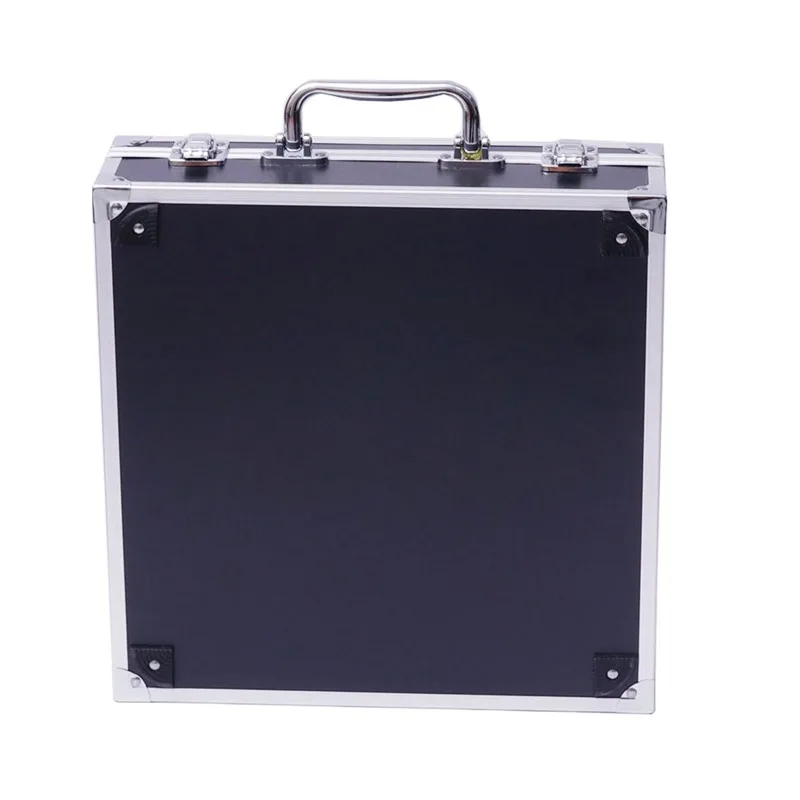 Square right angled portable aluminum alloy hard toolbox, black silver instrument storage box, optional shock-absorbing sponge
