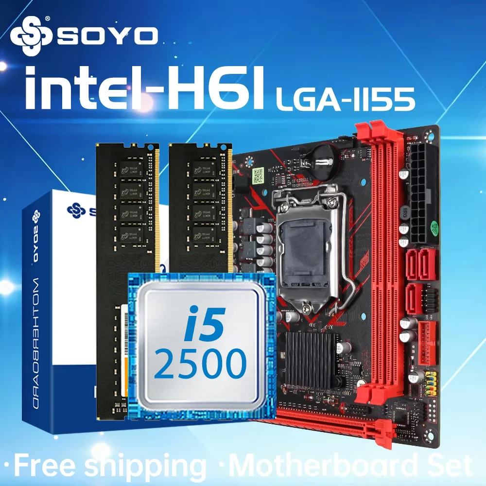 

Комплект игровой материнской платы SOYO H61 с процессором Intel LGA1155 i5 2500, памятью DDR3 8G*2, M.2 SATA, компоненты для настольного компьютера