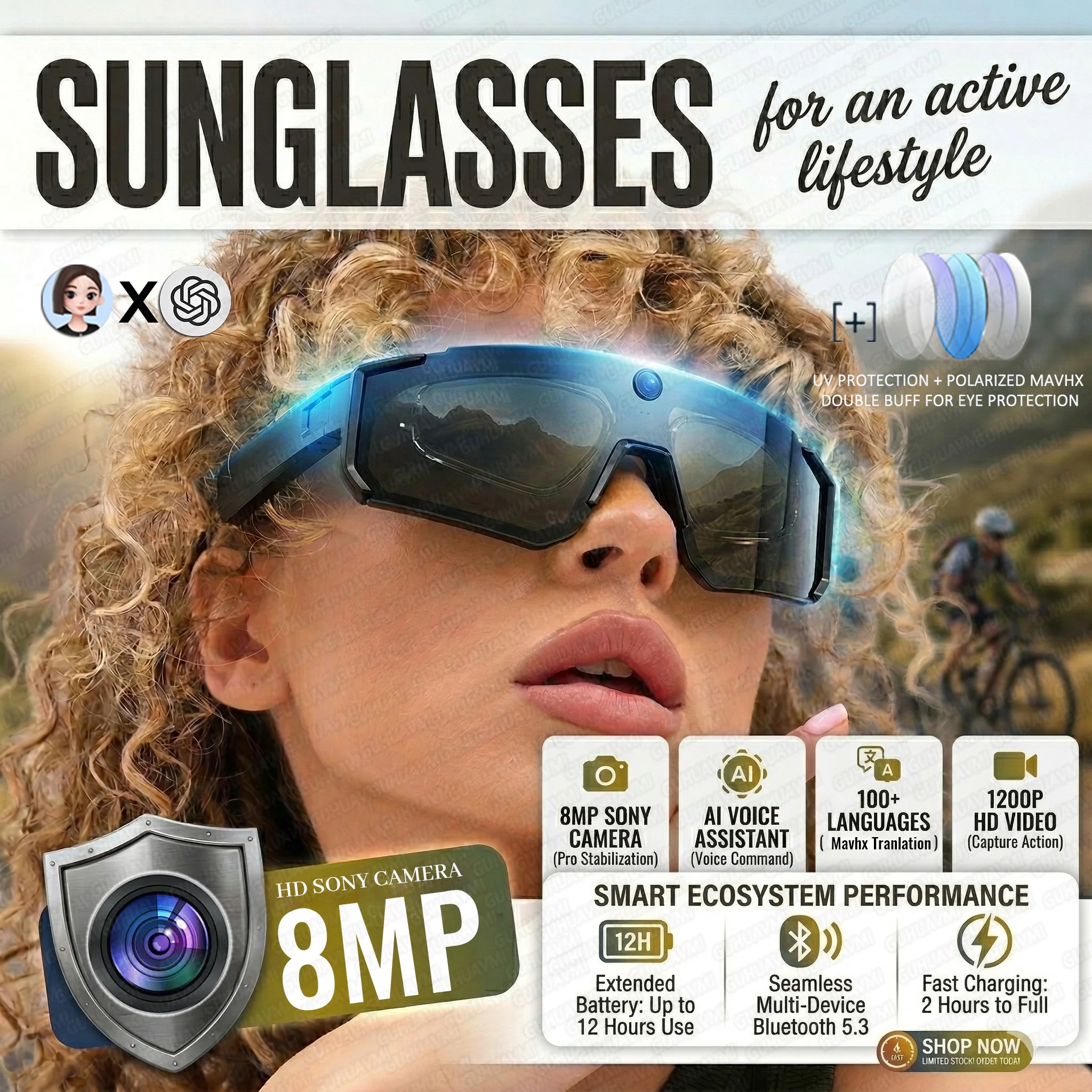 2026 New AI Smart Glasses Camera 1080P Video 4K Anti-shake Cycling Ride Sports glasses Translation ChatGPT Windproof Goggles Men