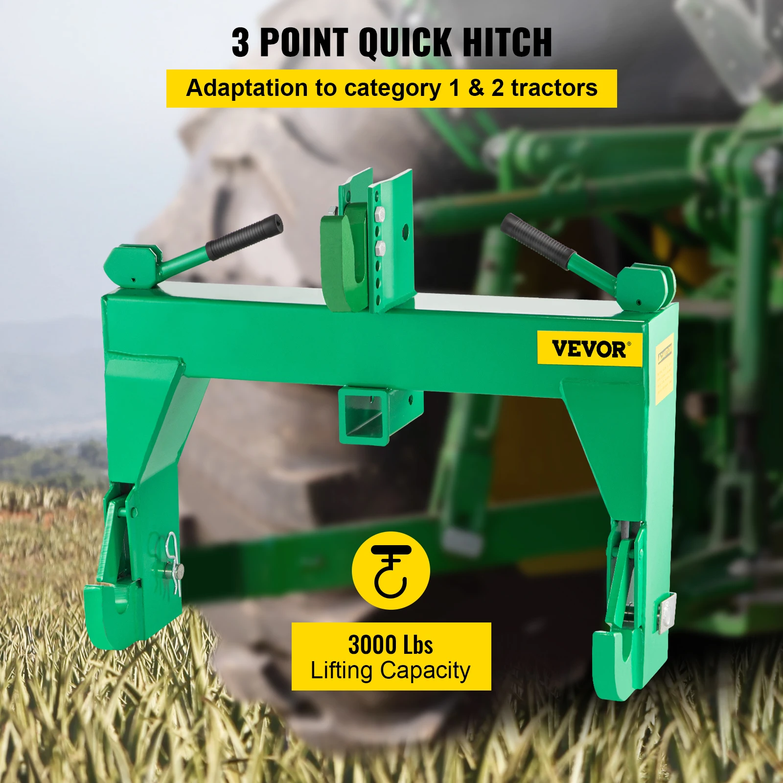 VEVOR 3-Point Quick Hitch, 3000 LBS Lifting Capacity Tractor Quick Hitch  Adaptation to Category 1 & 2 Tractor