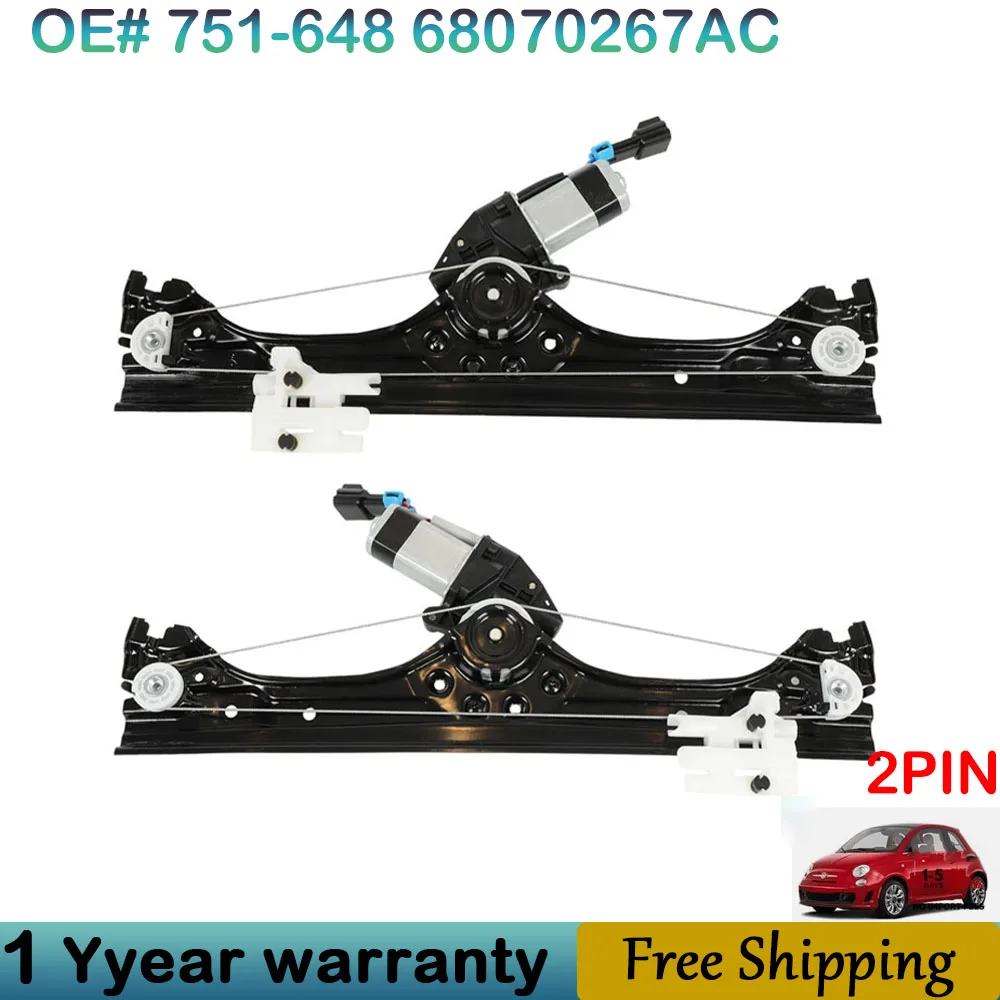 Regulador de ventanilla eléctrica con motor para Fiat 500 2 puertas 2010-2019, motor elevador de ventanilla 751-648 68070267AC 68070266AD