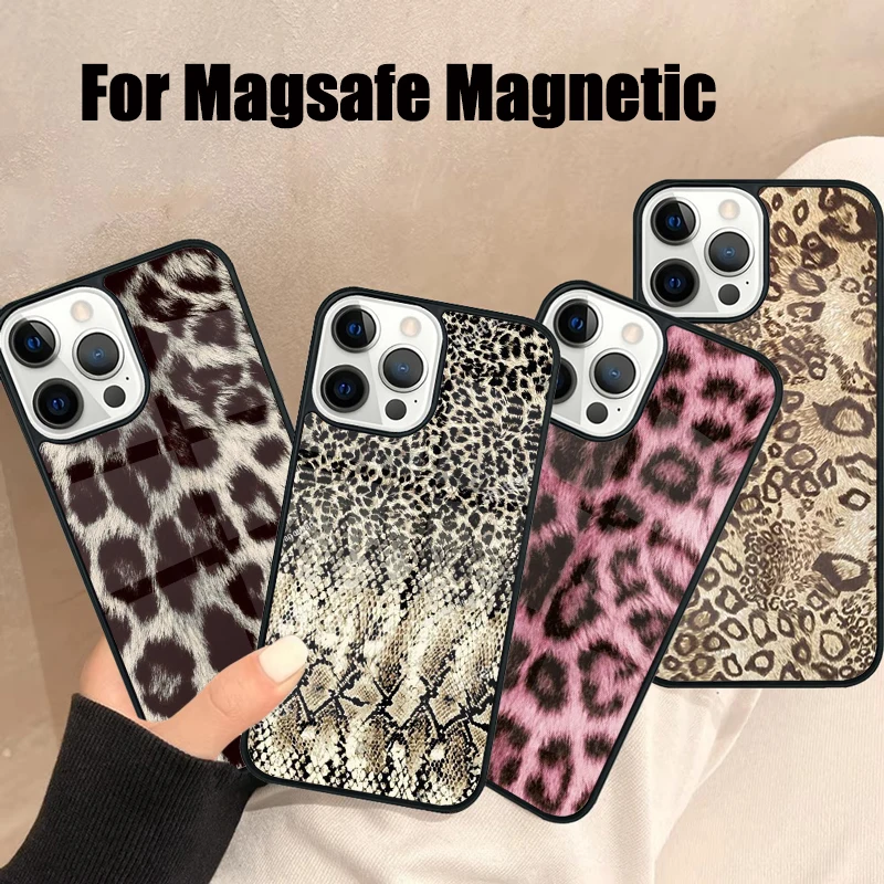 Animal Print Ombre Tiger Snake Magsafe Phone Case For iPhone 16 15 14 13 12 11 Pro Max Plus Mini Mirror Wireless Magnetic Cover