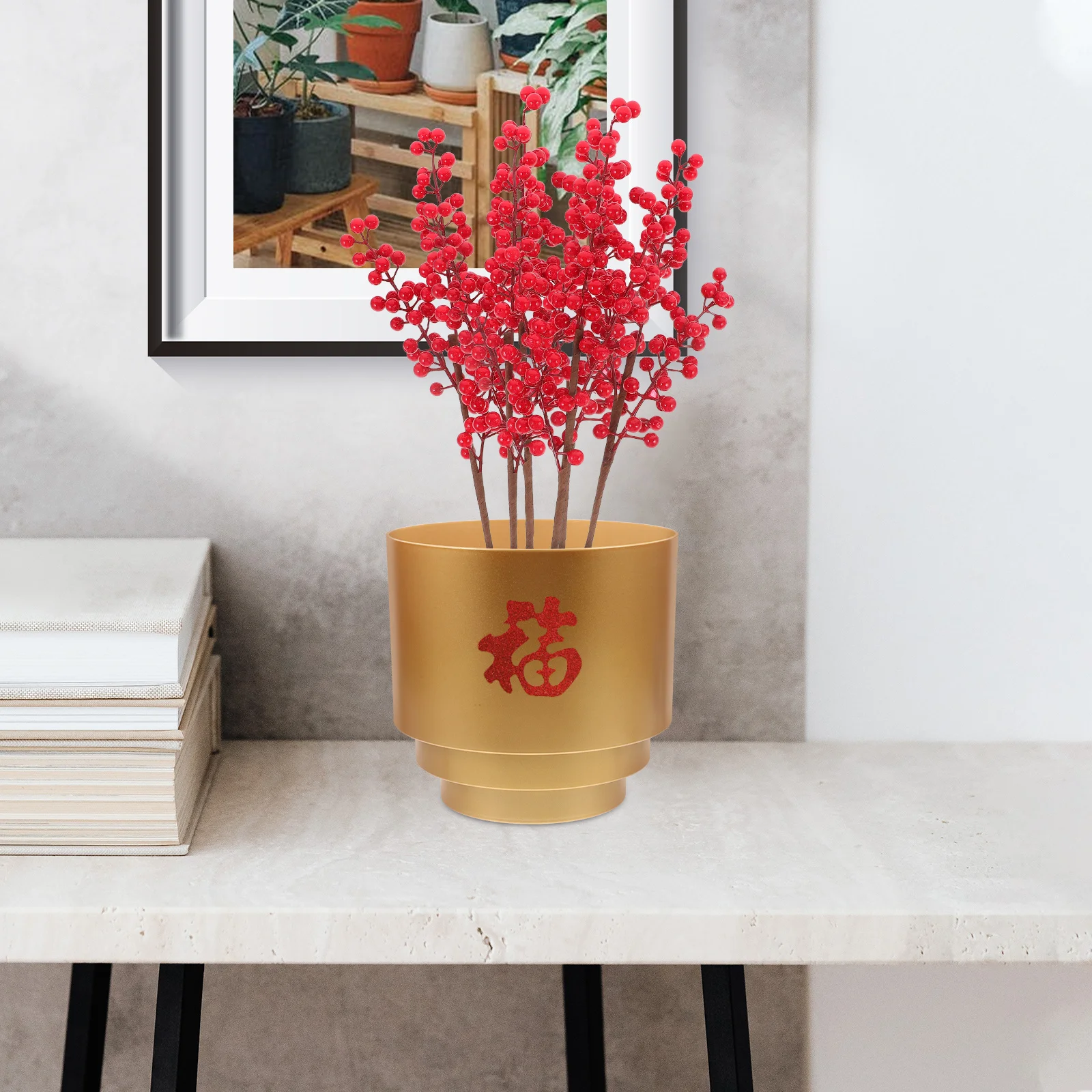 

2Pcs Exquisite Chinese Fu Plastic Flower Vase for Home Decor and Festival Arrangements Flower Bucket New Year Vase