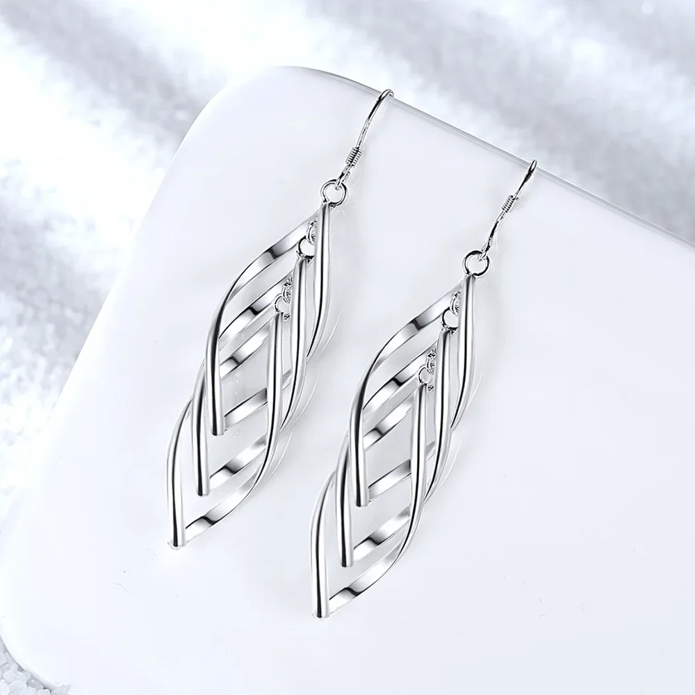 Classic Silver Needle Drop Earrings For Women silver Long Tassel Multi-layer Twisted Wave Earrings Oorbellen Brincos Pendientes