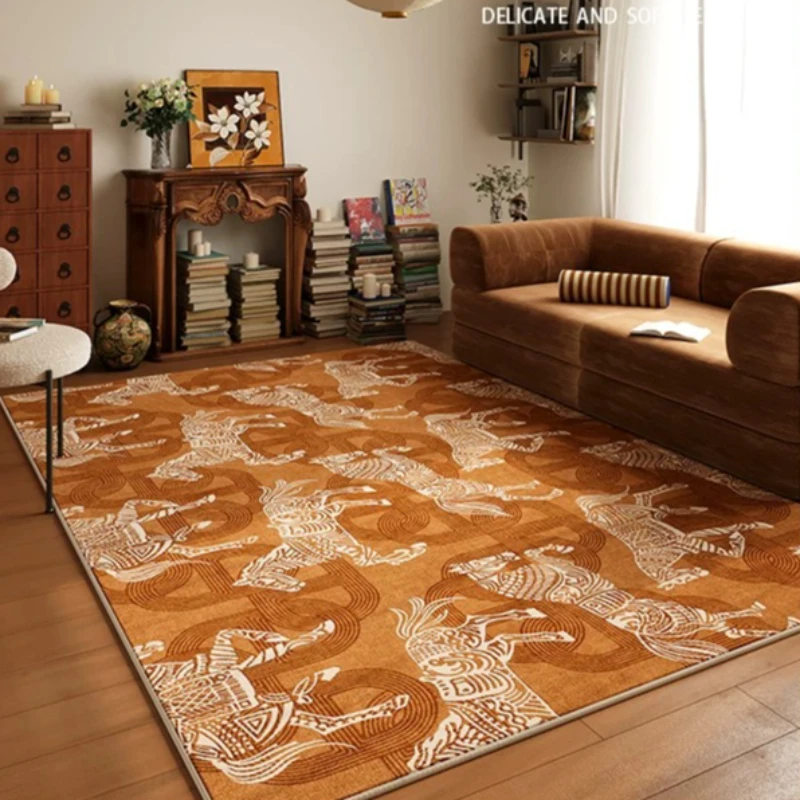 Cream Style Living Room Decoration Brown Carpet Large Area Rugs for Bedroom Washable Lounge Floor Mat Anti-slip Bedside Soft Rug