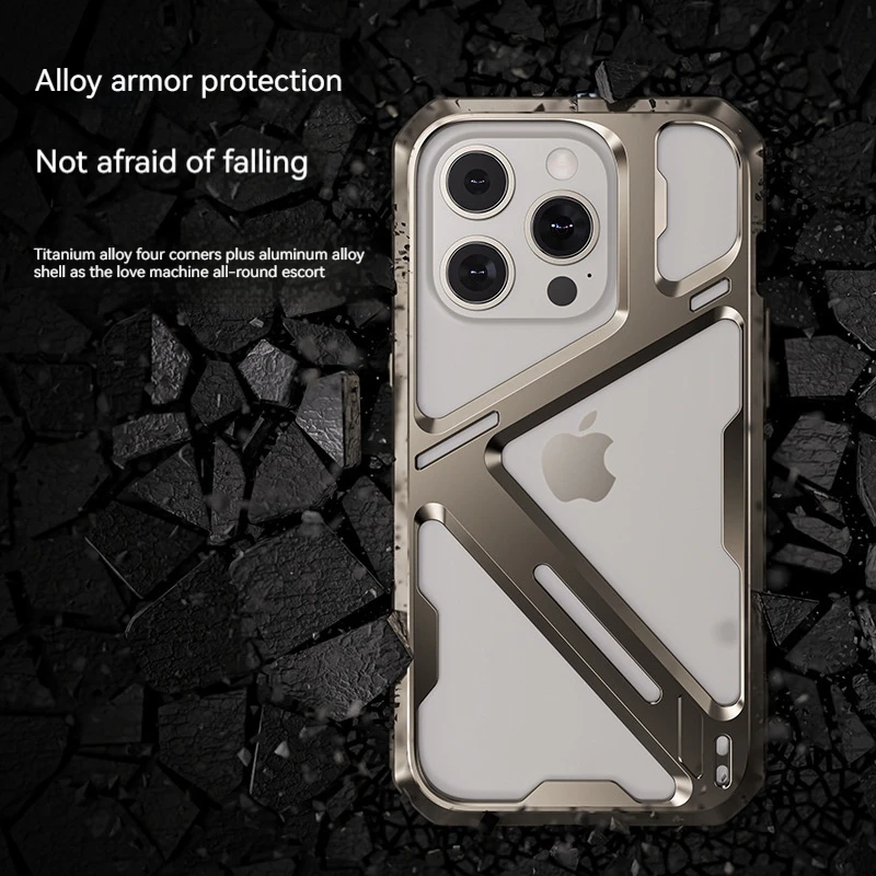 Metal Mechanical Armored Phone Case For iPhone 14 15 Pro Max Original Titanium Alloy Frame Superhard Bumper Protective Cover