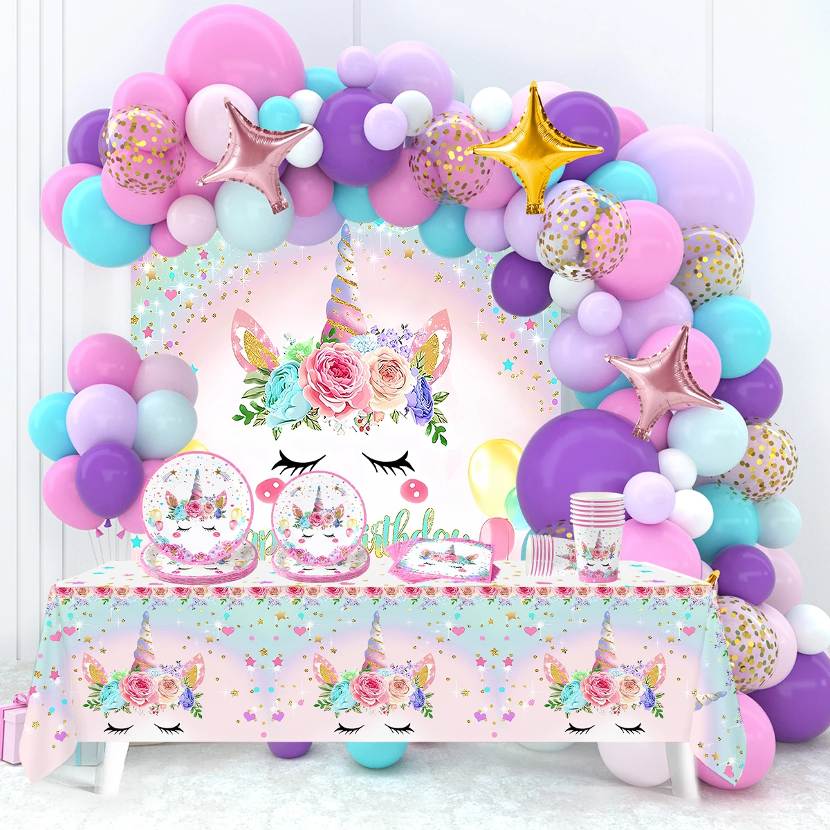 Vajilla desechable para decoración de fiesta de unicornio, suministros para fiesta de cumpleaños, Baby Shower para niños y niñas