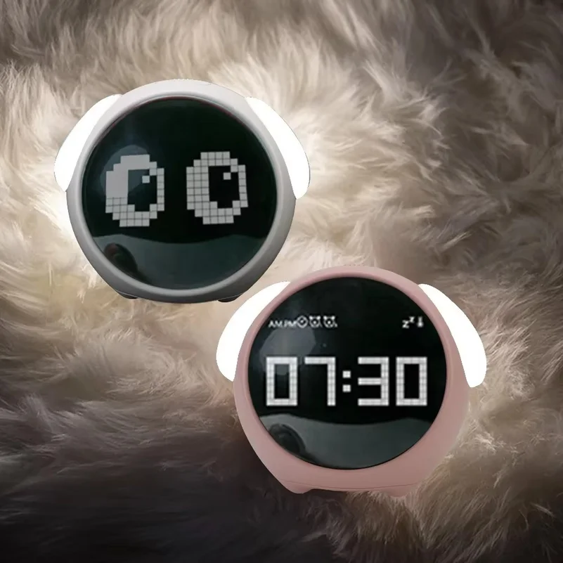 Child Alarm Clock Digital Emotion Table Clock WIth Light Living Room Bedroom Desktop Clock Cute Cartoon Alarm Clock for Kids
