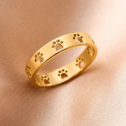 LIKGREAT Cute Hollow Cat Paw Claw Rings For Women Wedding Jewelry Vintage Fashion Animal Footprint Engagement Ring Gift 2025 New