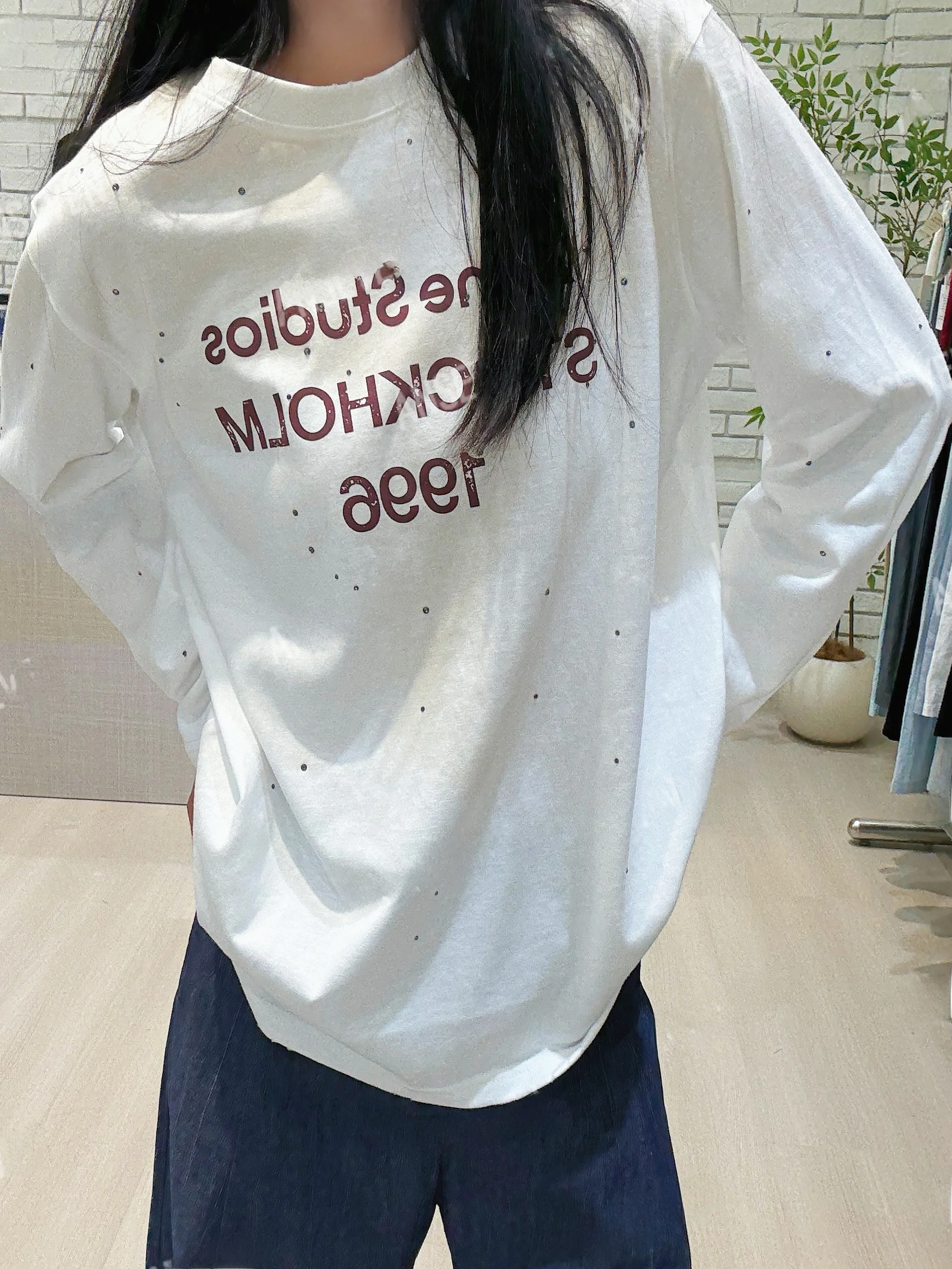 Casual Sle Long Sve T-irt Embroidered Star Design Faionable Slimming Sweet Cool Spor Handpied Store Item for Women