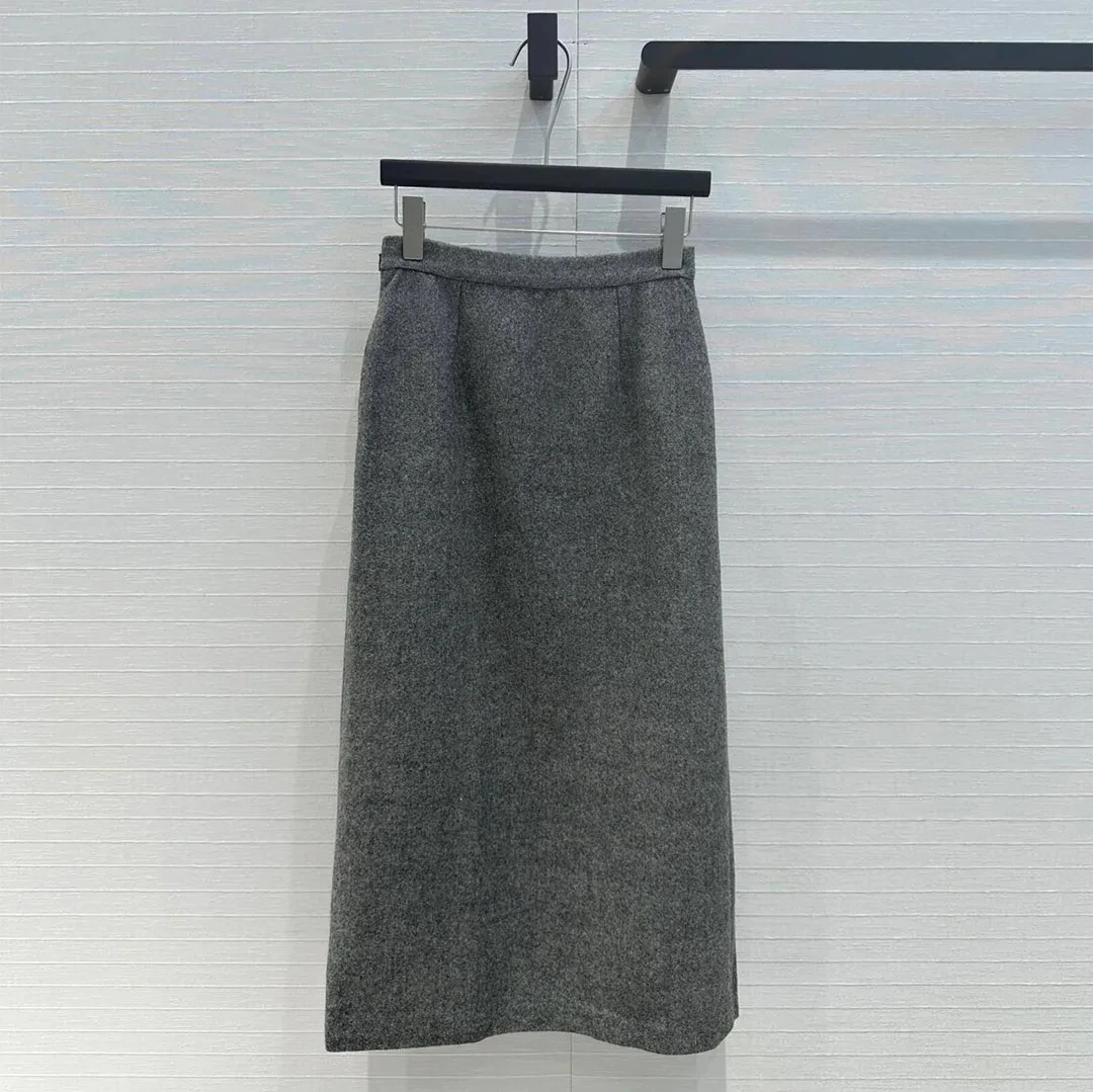 2024 New Autumn Fashion Luxury 70% Wool Blends Straight Long Skirts Womens High Waist Zipper Fly Big Bottom Elegant Lady Skirt