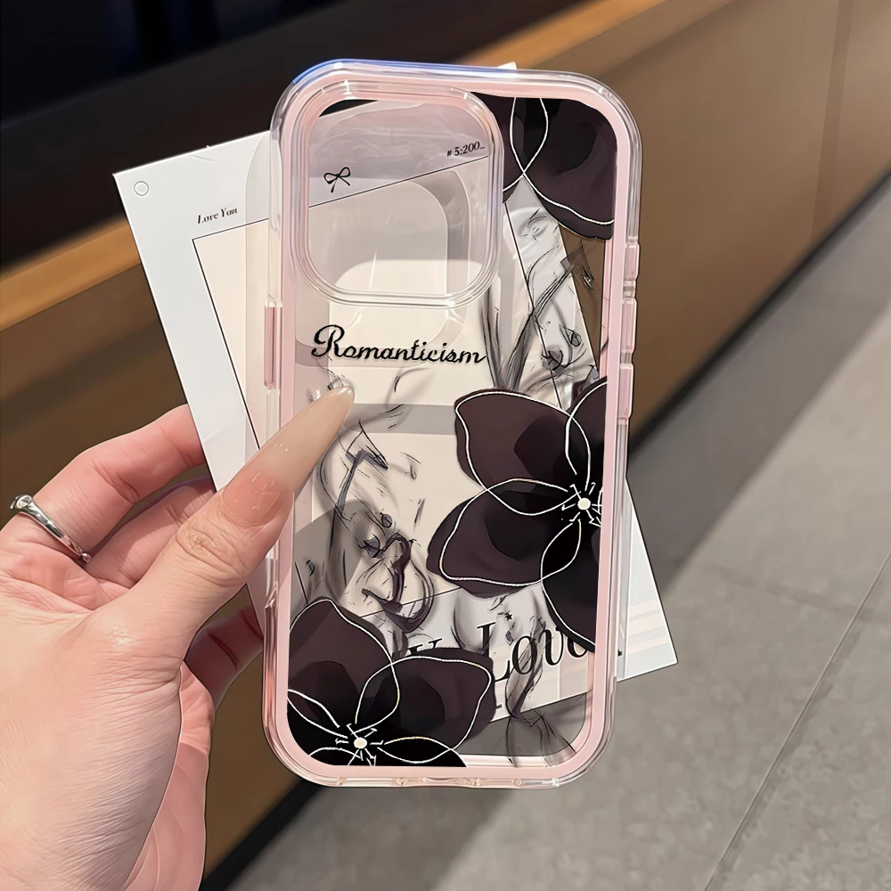 Schwarze Blumen-Romantik-Druck Handyhülle für iPhone 16 14 15 Plus 12 13 14 15 11 17 16 Pro Max Air X XS Transparente Weiche Hülle – Detail 1