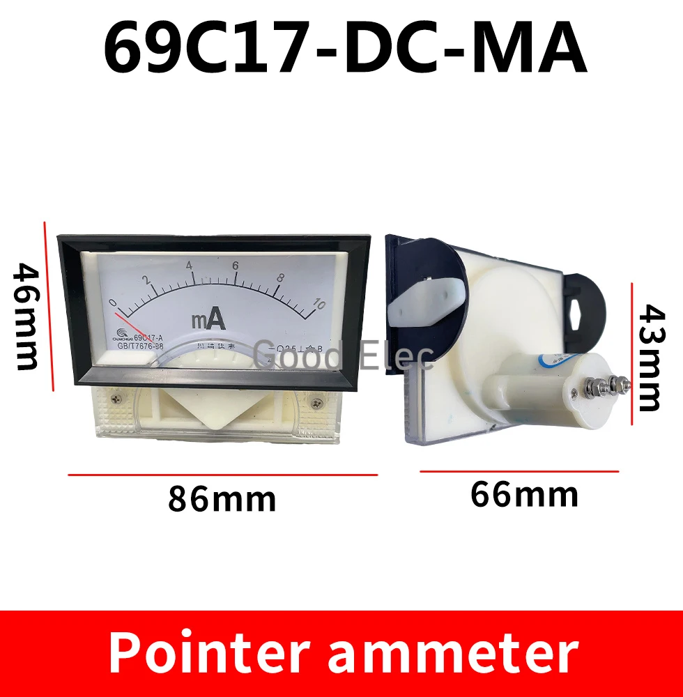 Shunt Current Meter com Shunt Current Meter,miliamperímetro,1MA 2MA 3MA 10mA 20MA 50MA 100MA 200mA 500MA,69C17,85x46mm