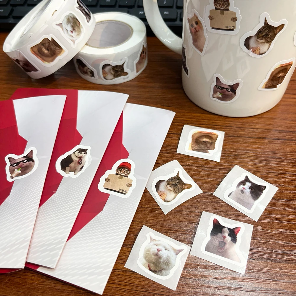 500PCS/Roll Funny Cat Roll Stickers Funny Cute High Beauty Abstract Creative Account Material Invitation Envelope Decoration