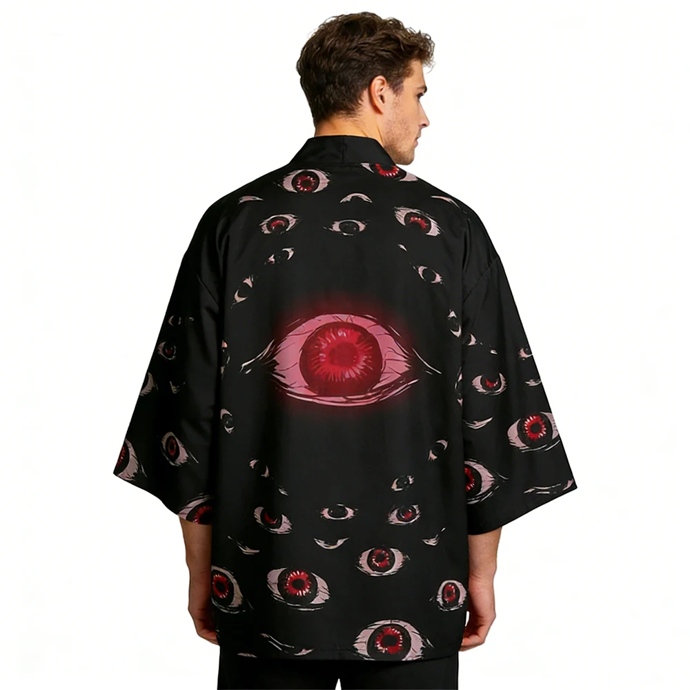 

New Design Eye Print Traditional Kimono 2023 Japanese Style Women Men Streetwear Beach Cardigan Fashion Cosplay Haori Shirts Top