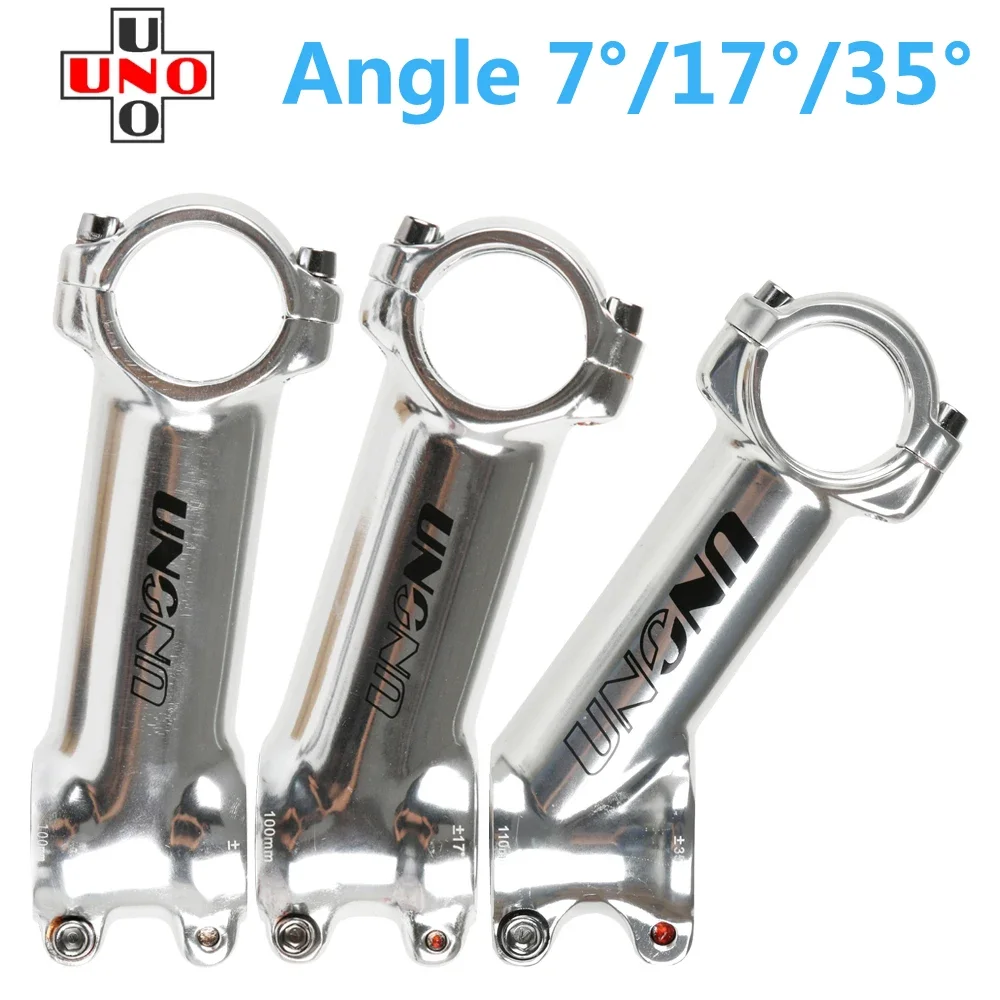 UNO Bicycle Stem Ultra Light 7°/17°/ 35° Degree 60 /70/ 90 /110/120/130mm MTB mountain bike parts Road Handle Riser Silver color