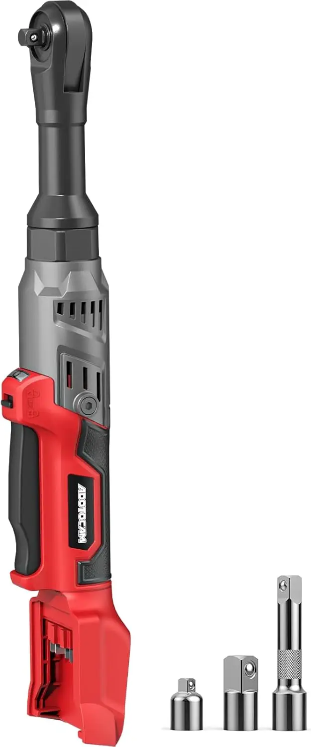 

3/8" Cordless Ratchet Wrench for 18V Battery, 75FT-LBS, Variable Speed, LED Light, 1/4" & 1/2" Adapters, 3" Extension Bar