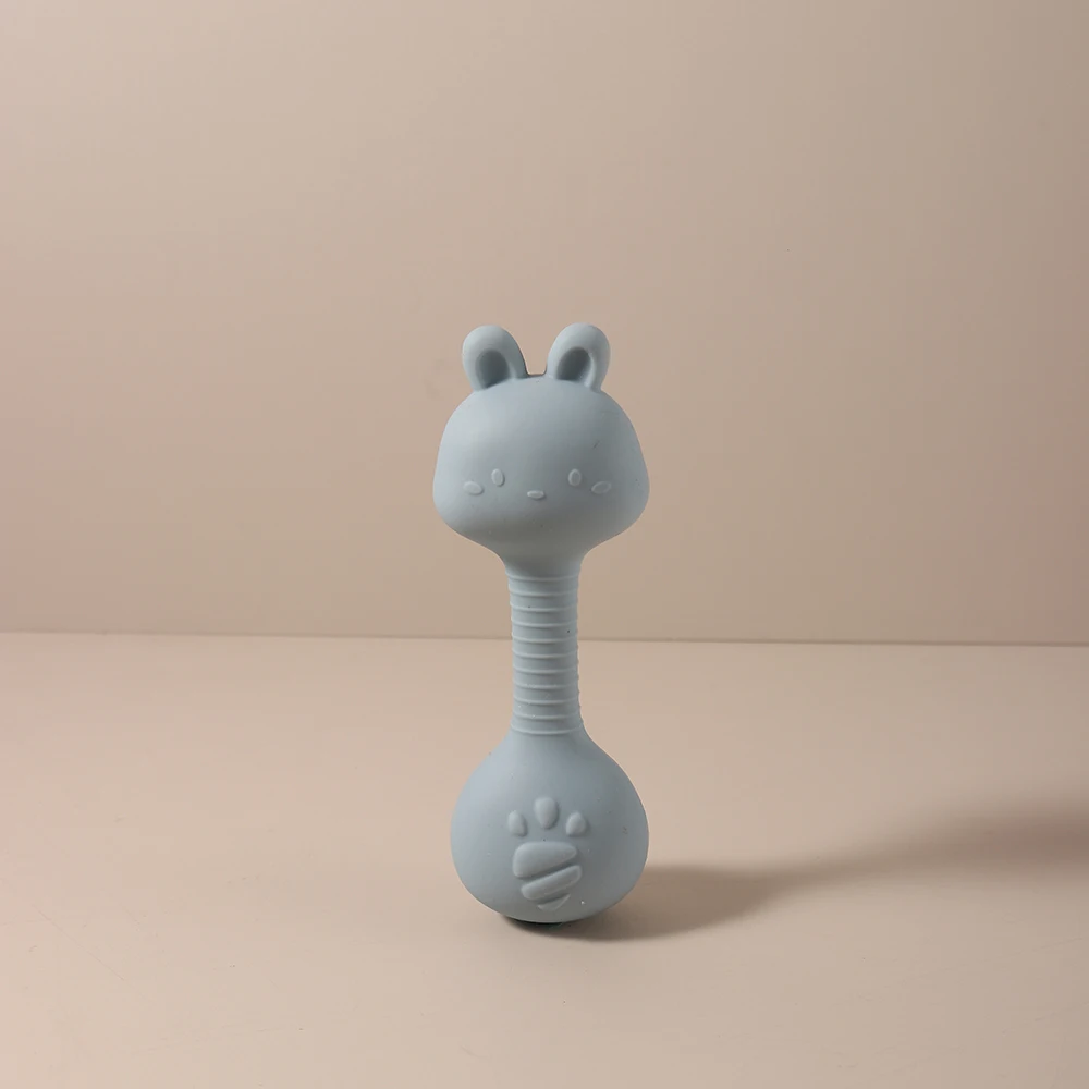 Brinquedo de mordedor de chocalho de bebê de silicone – abanador portátil de pato de coelho fofo, brinquedo de agitação de mascar sem BPA para recém-nascidos, bebês e crianças pequenas