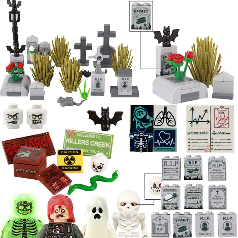 

Building Blocks Adults Children Gifts Toys Halloween Series Tombstone Skeleton Bat Medical MOC Printing Bricks Mutant Persons