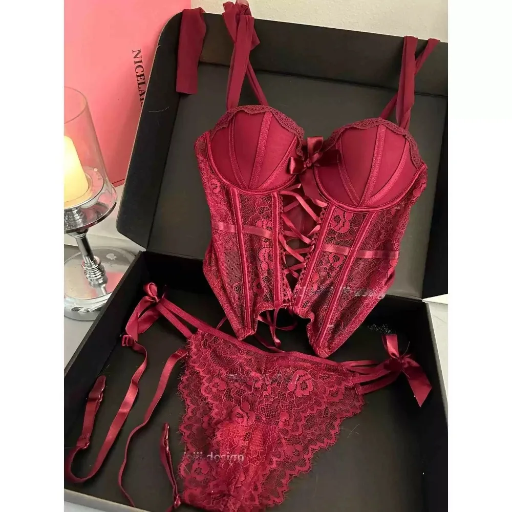 Ensemble Corset à Armatures Coquille Rembourré Camisole Dentelle Bretelles Fine Minceur Push-Up Soirée Club Nocturne Tailles