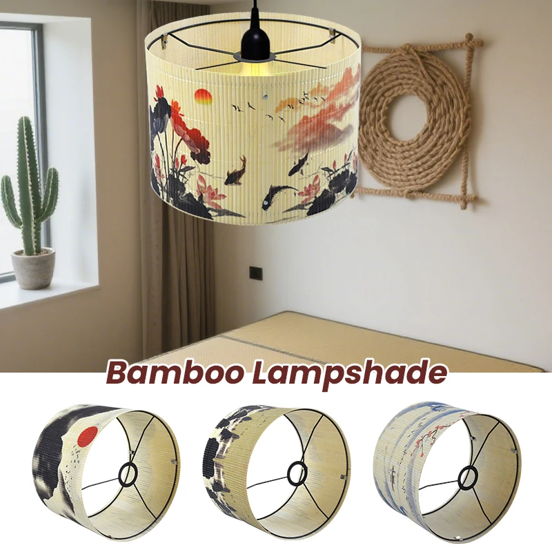 

Japanese Zen Chandelier Floor Lamp Cover 30cm Bamboo Art Lamp Shade E27 Living Room Hotel Homestay Wall Lampshade Home Decor