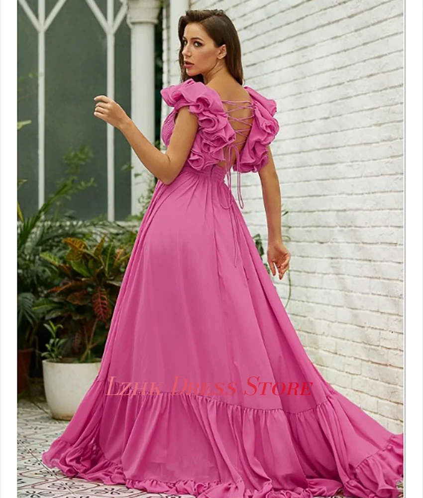 تخصيص مثير جيرسي ألف خط الكشكشة مساء اللباس حساسة أكمام الخامس الرقبة الطابق طول Fستان Shret نسائي