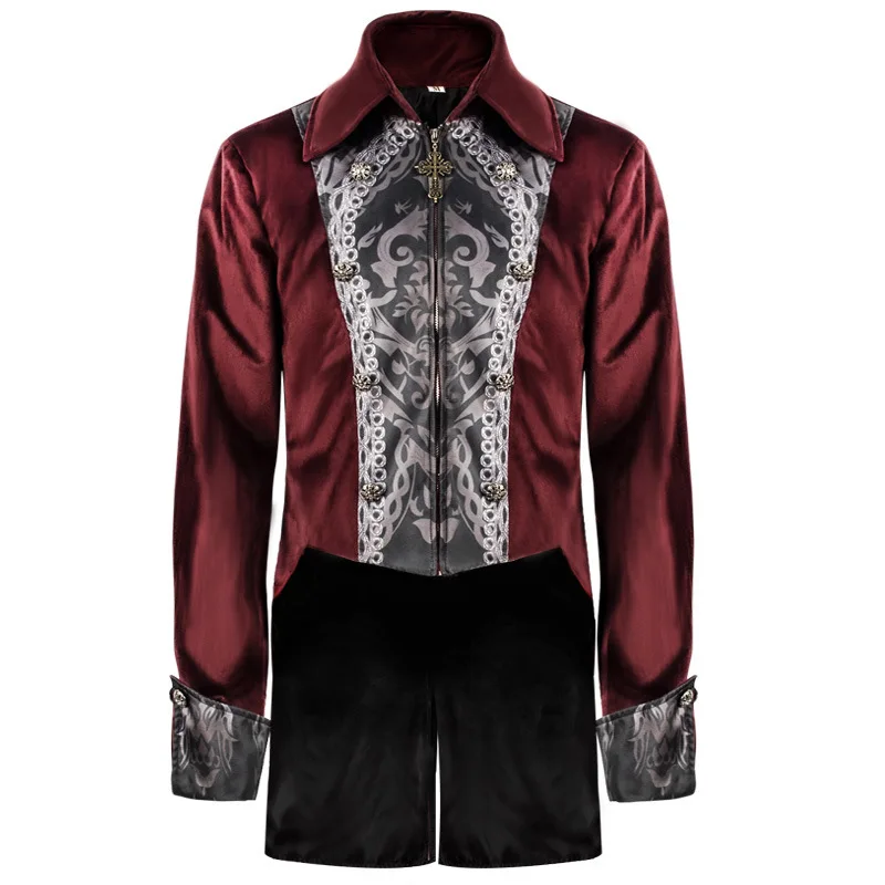 Noble Vintage Men's Jacket Medieval Cosplay Velet Prince Coat Retro Wedding Blazer Gothic Steampunk Carnival Party Knight Top