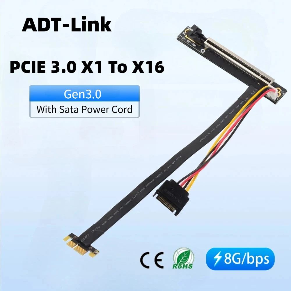 PCIe 3.0 1x to 16x Fold 90 Degree Vertical Riser Card Extension Cable PCI-E x1 x16 GPU Cable for NVIDIA AMD Bitcoin Mining Cards