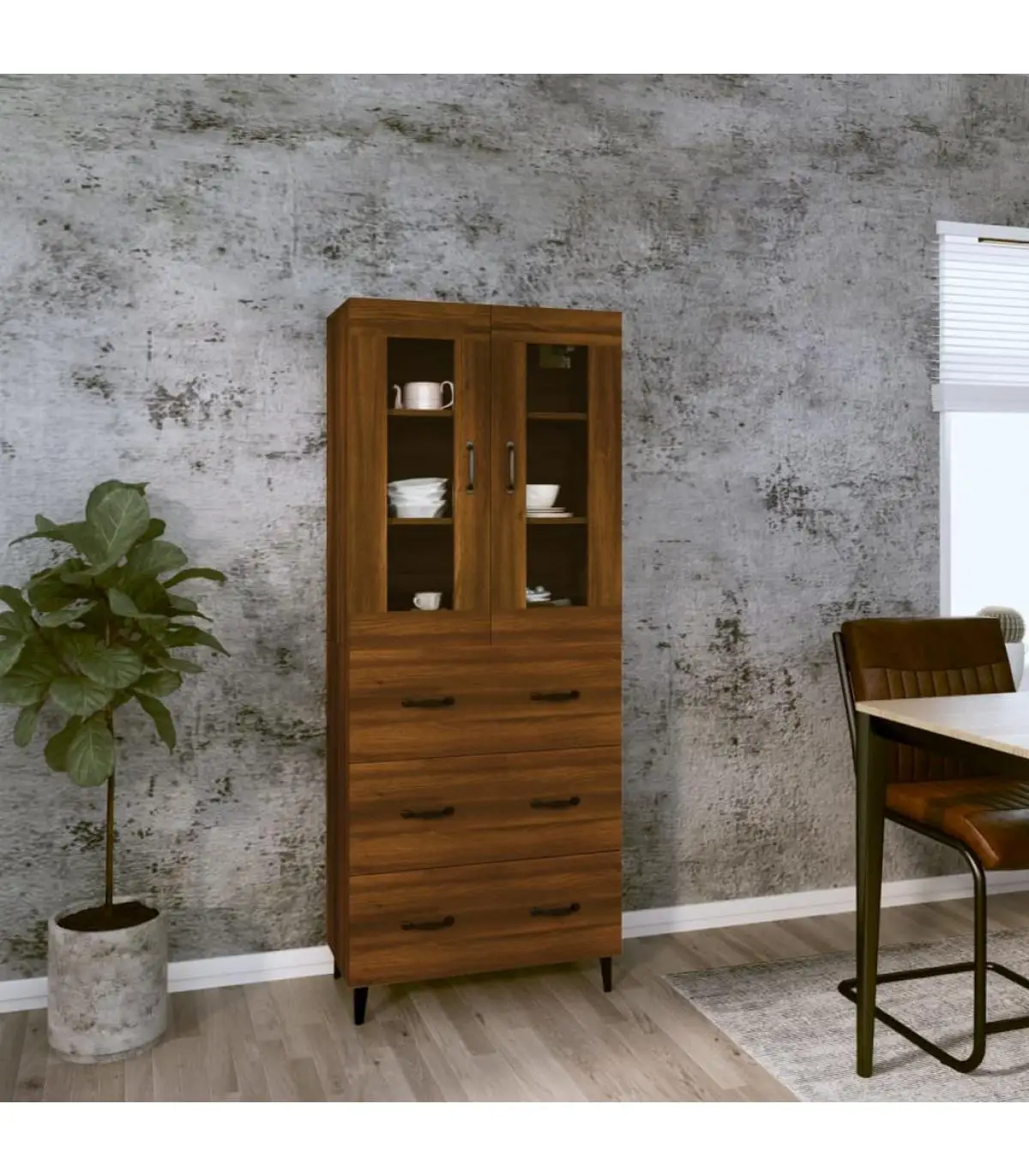 Ecomobel high sideboard wood oak brown plywood 69,5x34x180 cm elegant living room bedroom furniture fast delivery from Spain