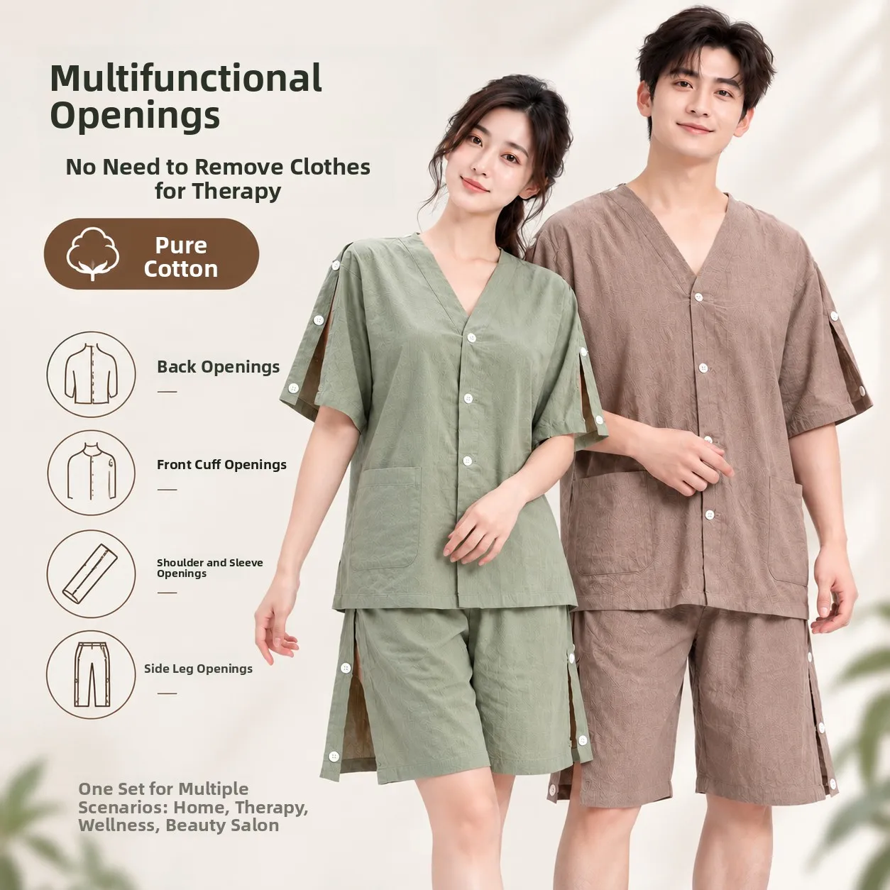 Pure Cotton Back Opening Massage Robe Ear Scraping Therapy Shoulder Sleeve Unbuttoned Beauty And Hair Care Cotton Bathrobe