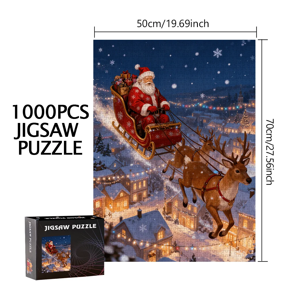 Puzzle da 500 pezzi o 1000 pezzi con Babbo Natale e slitta: grande numero di pezzi per la notte di giochi in famiglia, attività di festa di Natale, porta