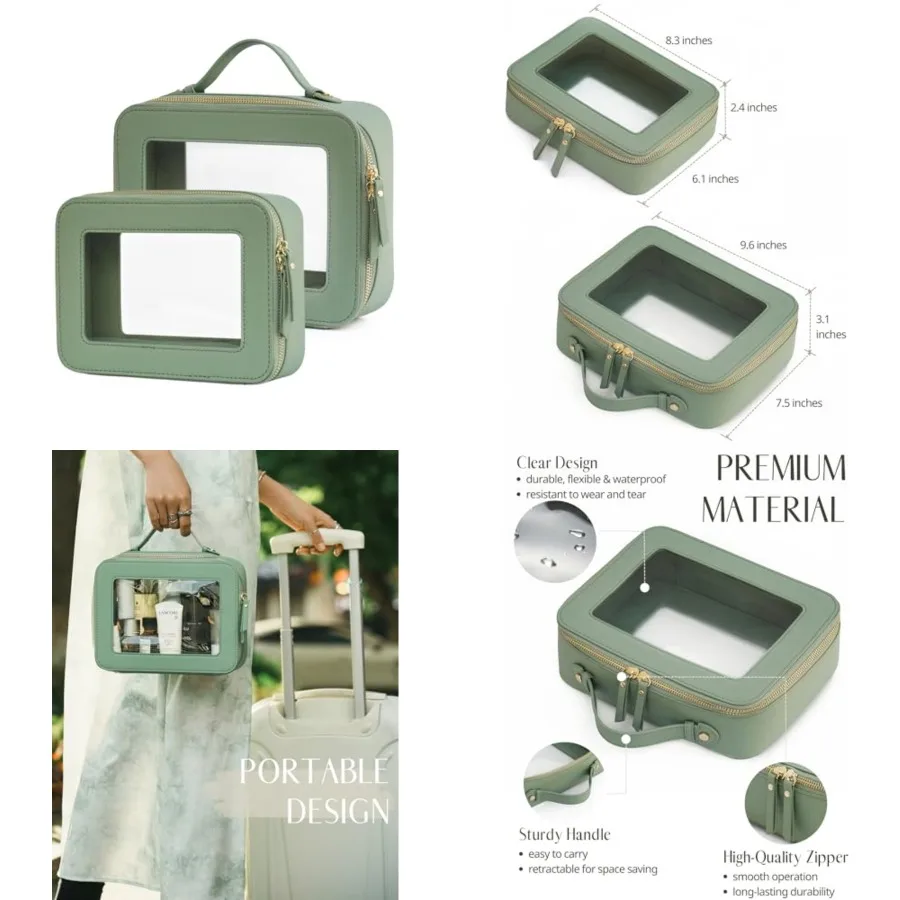 

Clear Makeup Bag Travel Cosmetic Case Transparent Toiletry Bag with Zipper, Portable Make Up Organizer Traveling Compact Car Bag for Essentials