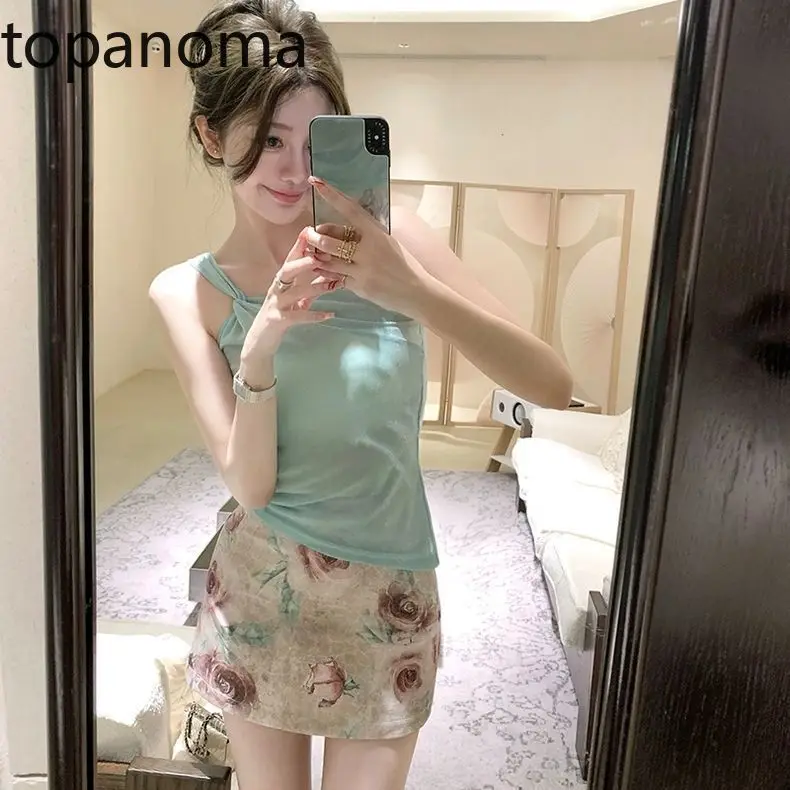 

Topanoma Dried Rose Floral A-line 2025 New Skirts Women Summer New Print High Waist Slimming Retro Spicy Girl Short Skirt