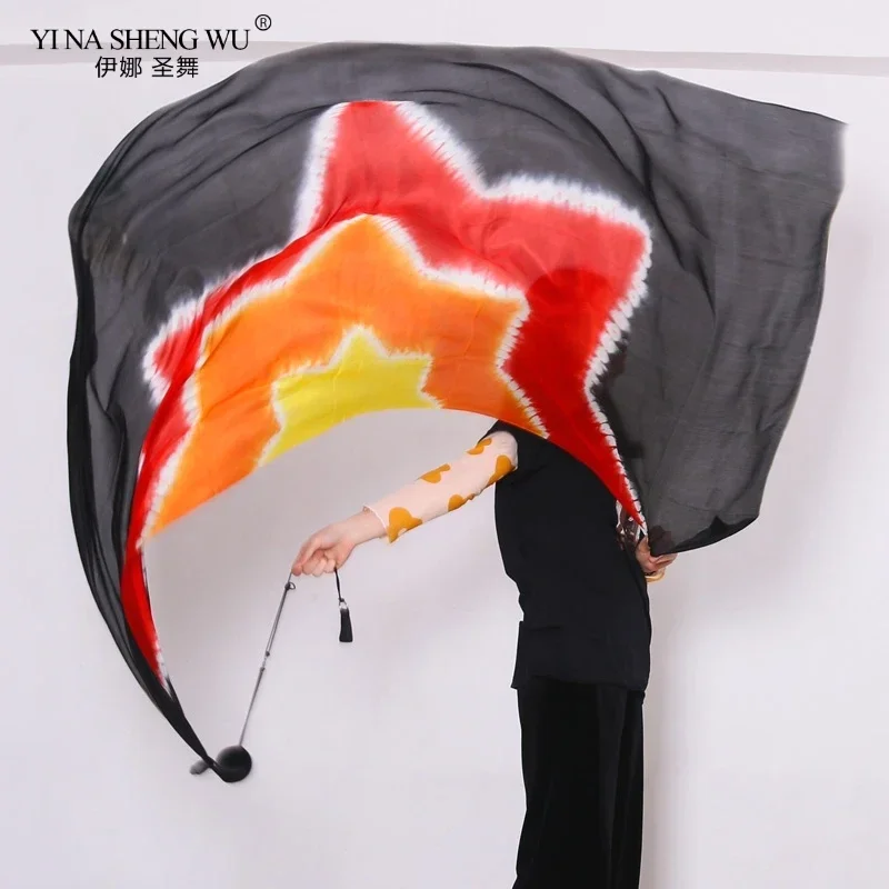 2 stuks echte zijden sluier met 2 stuks zwarte POI gegooid ballen buikdans podiumvoorstelling rekwisieten dansaccessoire professioneel aangepast