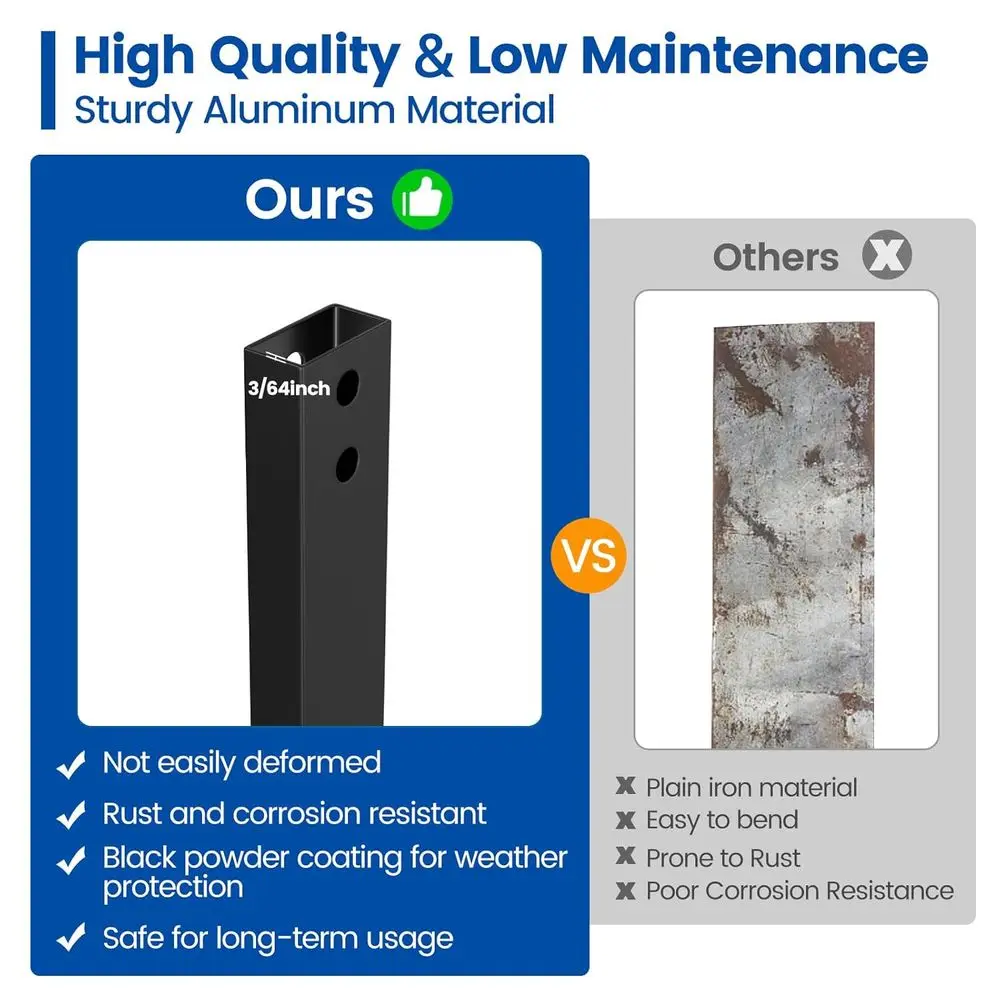 Balústres retangulares de alumínio de 32 polegadas, montagem frontal, com parafusos para trilhos e escadas compostos e madeira