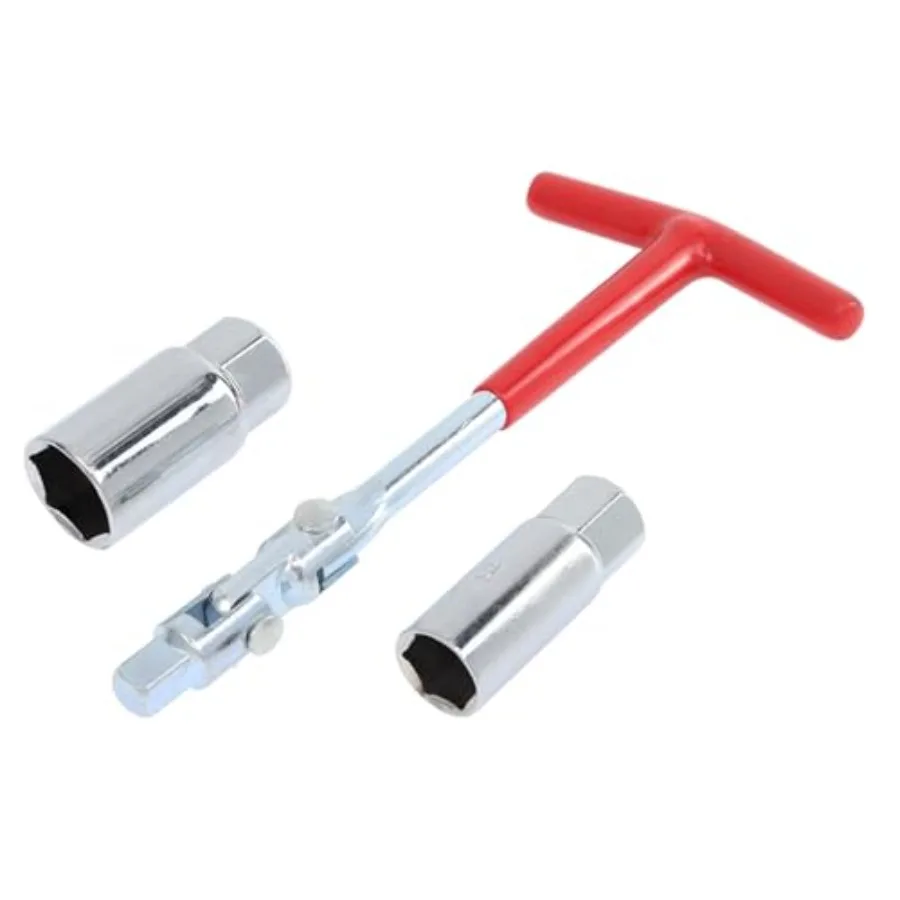 

Motorcycle lawn mower spark plug socket wrench set: chrome-plated steel, black and red, T-handle universal design for easy acce