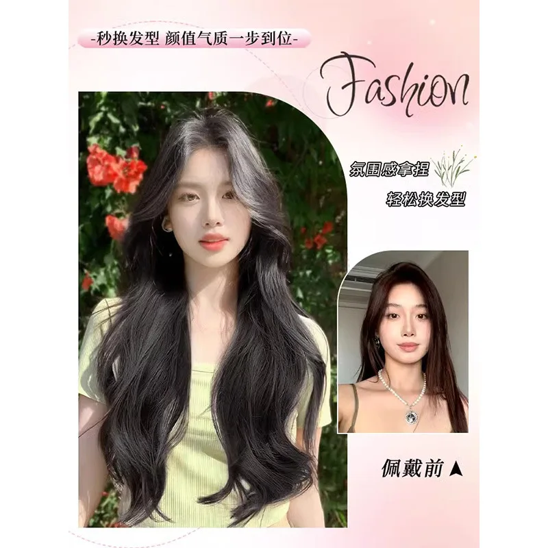 Synthetic Lace Front Wig Long Wavy Middle Part Cosplay Natural Looking Lightweight Full Caps Curly Hair for Women Fashion Party