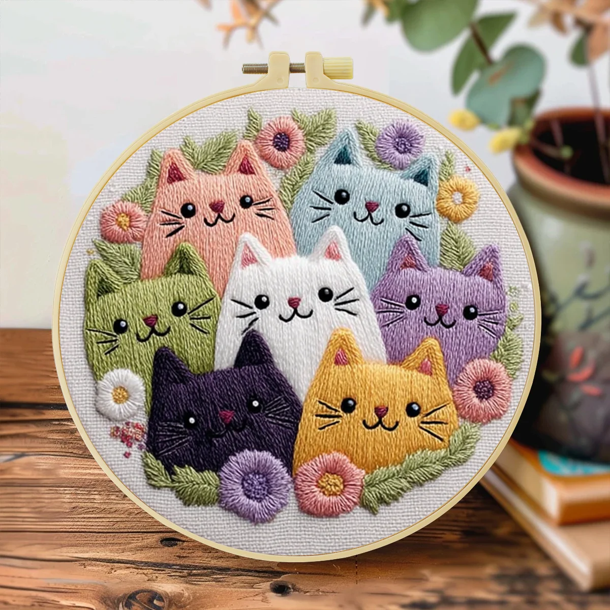 1 Stück 20X20CM/7,87 Zoll Niedliches Katzen-Stickerei-Starter-Kit DIY-Set Handwerk Malerei Nähen Kunst Nadelkunst – Detail 2