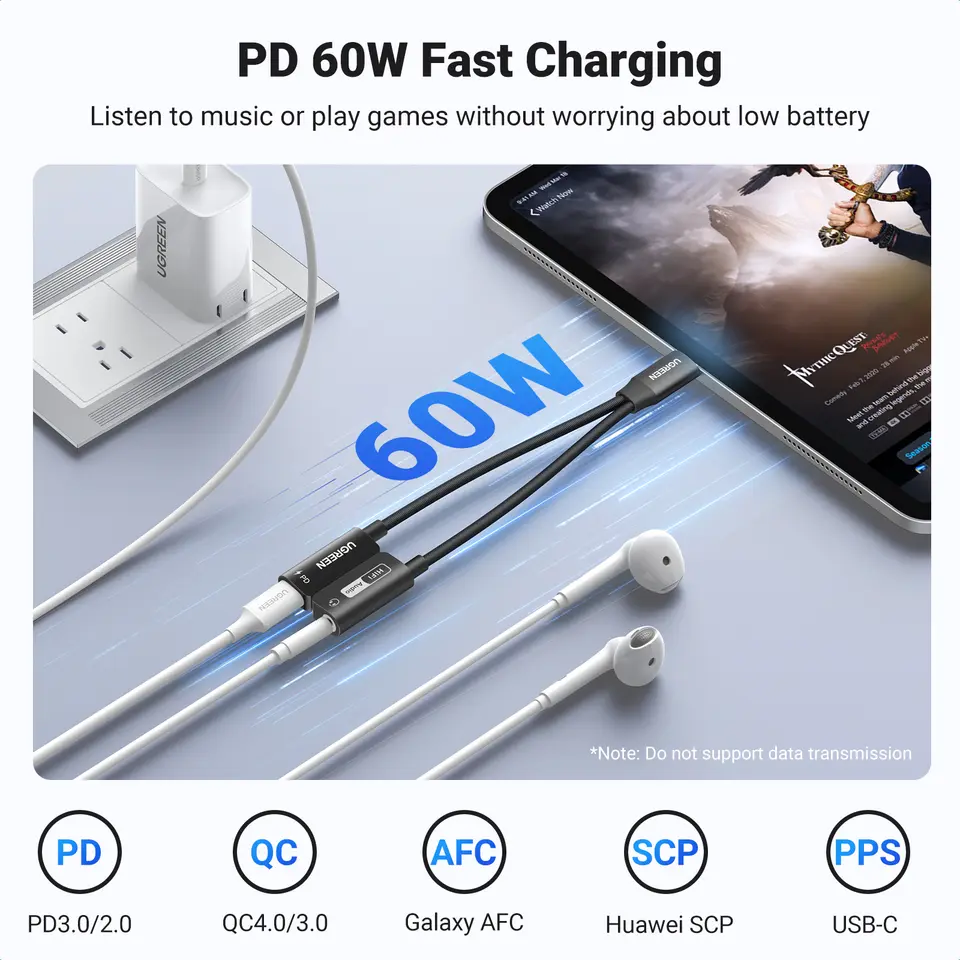 UGREEN Sound Card 2-IN-1 USB C Headphone& Charger Adapter Converter Real Hi-Fi Audio PD QC Charging Sound Card for Headset - 4