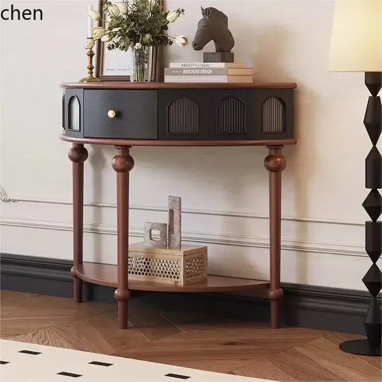 TQH7.2 Entrance Vintage Sideboard Entryway Hallway Light Luxury Semi-Circular Glass Sideboard