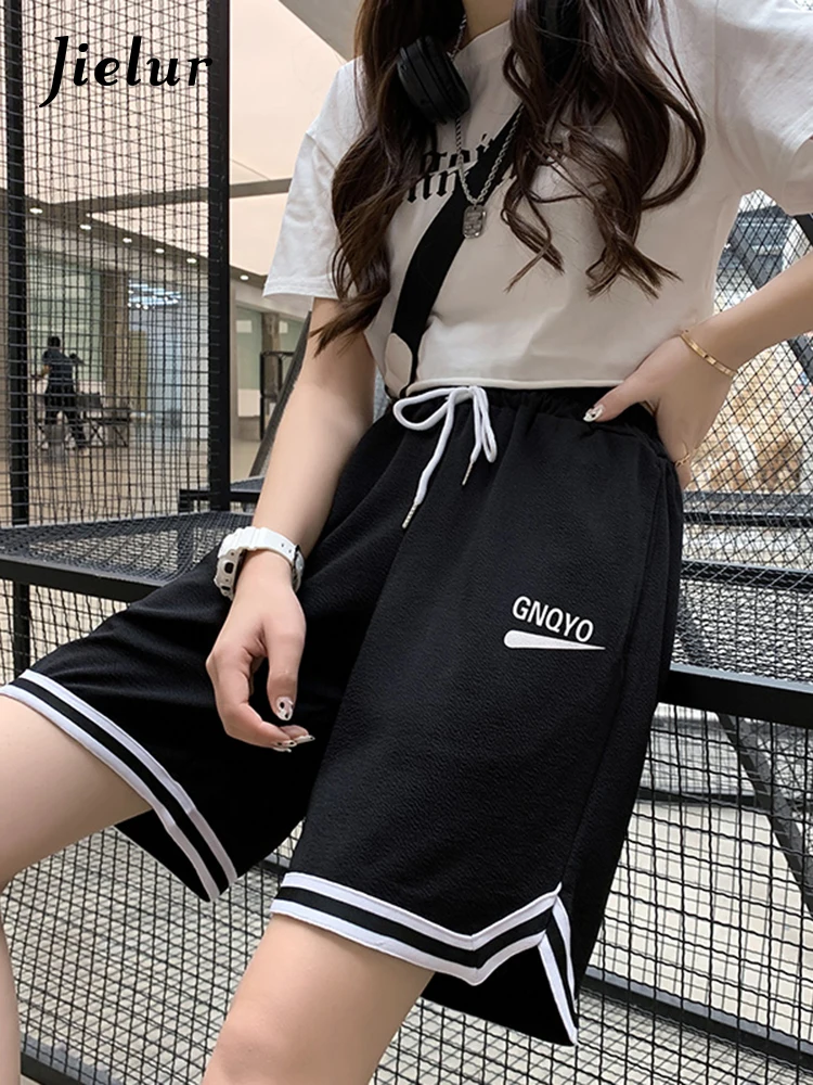 

Jielur Loose BF Harajuku Shorts Drawstring Wide Leg Womens Shorts Pockets Cool Street Student Sport Black Shorts Female M-XXL